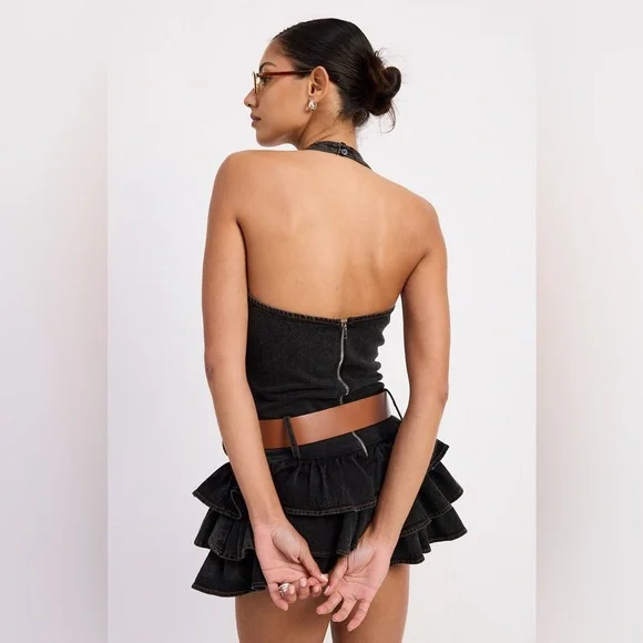 Rodeo Queen Belted Ruffled Dark Denim Mini Dress - Picture 5 of 5